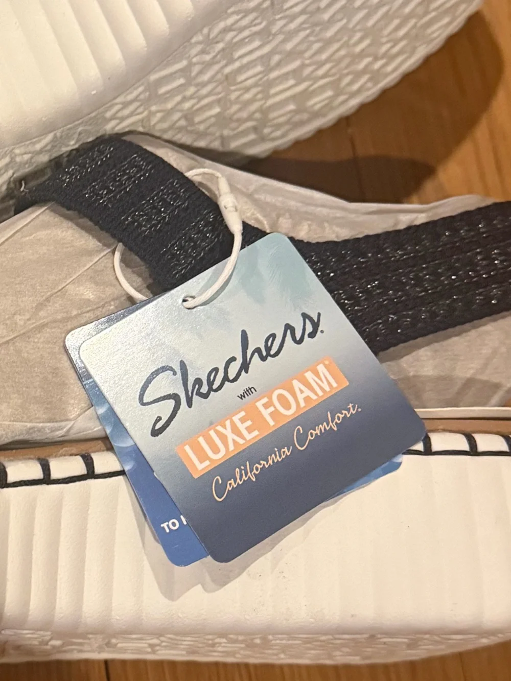 SKECHERS women’s Wilshire Blvd Summertime Inspo Navy Wedge Sandals